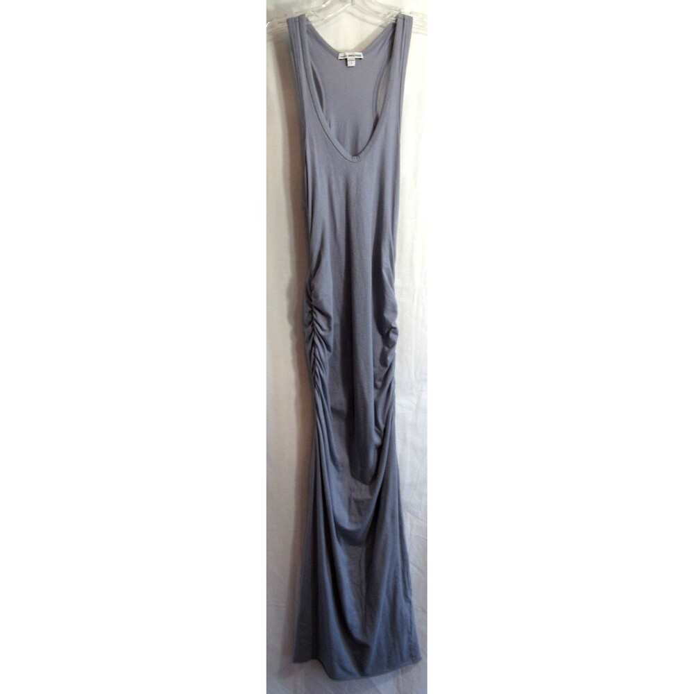 James Perse Standard Gray Sleeveless Rouche Sides Scoop Neck Maxi Dress SZ 1 EUC